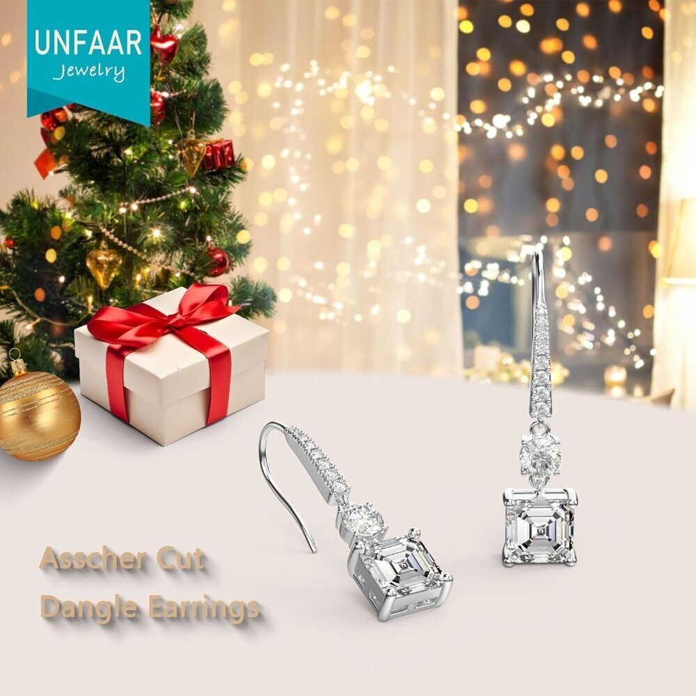 Sterling Silver Square Asscher CZ Dangle Earrings Women Gift Formal Wedding - Picture 5 of 6